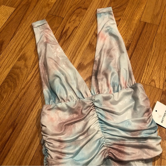 2 For $30 NWT Pastel Tie Dye Wet Look Ruched Iridescent Plunging Bodysuit - Picture 6 of 14
